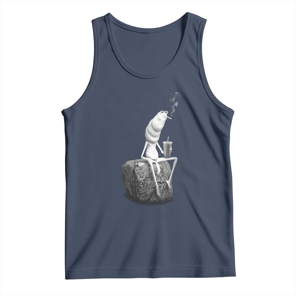 Marcus The Worm Drinking Iced Coffee Meme Tank Top TS14 Navy Print Your Wear