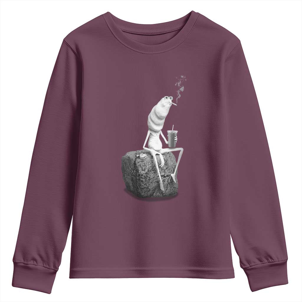 Marcus The Worm Diet Coke Youth Sweatshirt Funny Drinking and Smoking Meme TS14 Maroon Print Your Wear