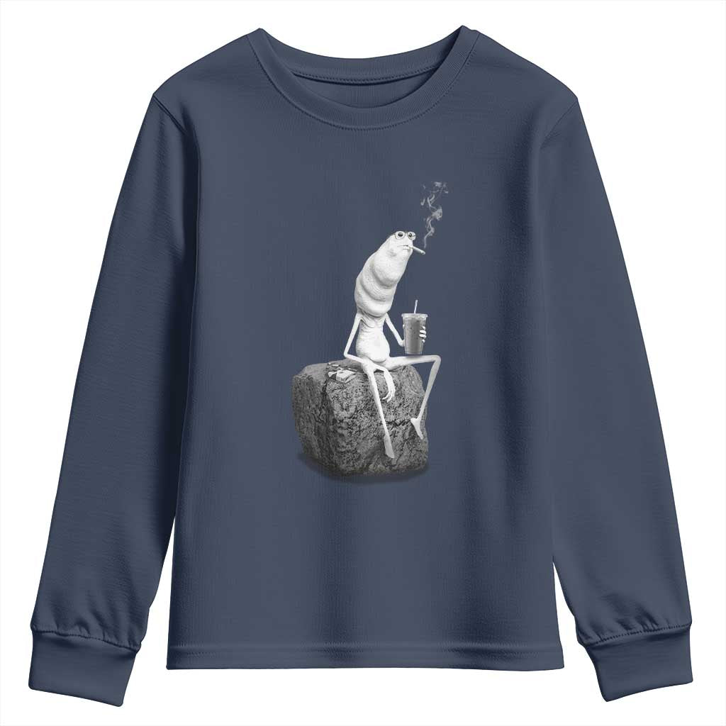 Marcus The Worm Diet Coke Youth Sweatshirt Funny Drinking and Smoking Meme TS14 Navy Print Your Wear
