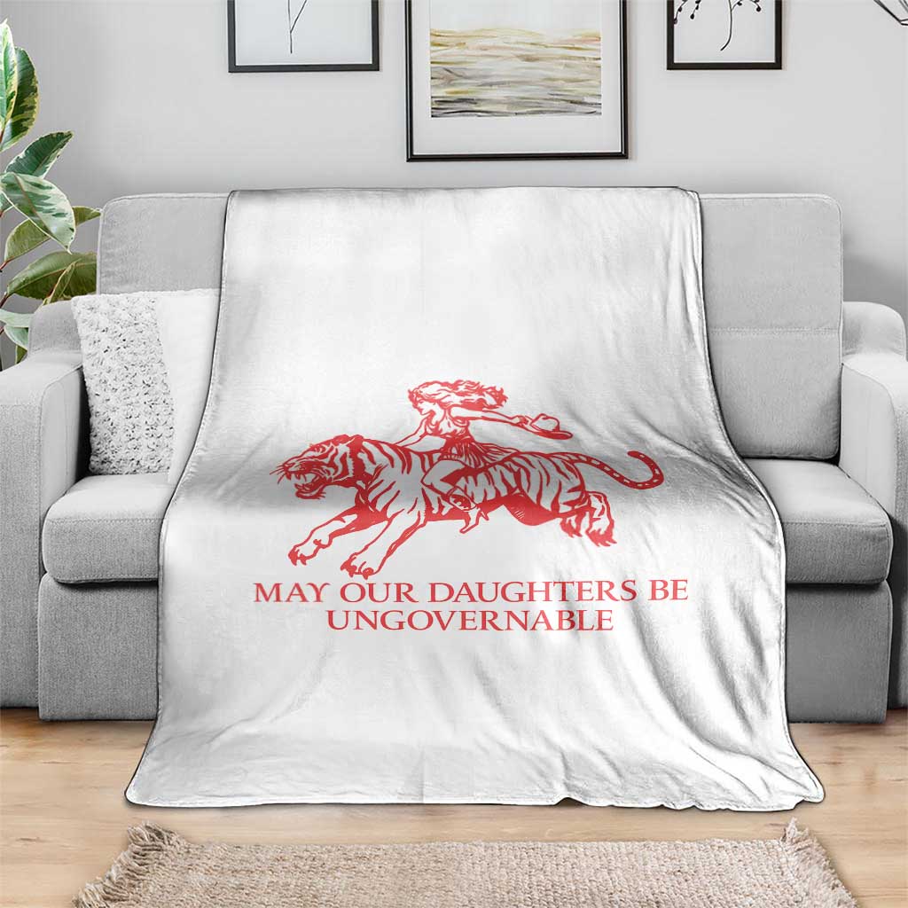 May Our Daughters Be Ungovernable Throw Blanket Vintage Cowgirl Hell Cat Women Empowerment TS14 Print Your Wear