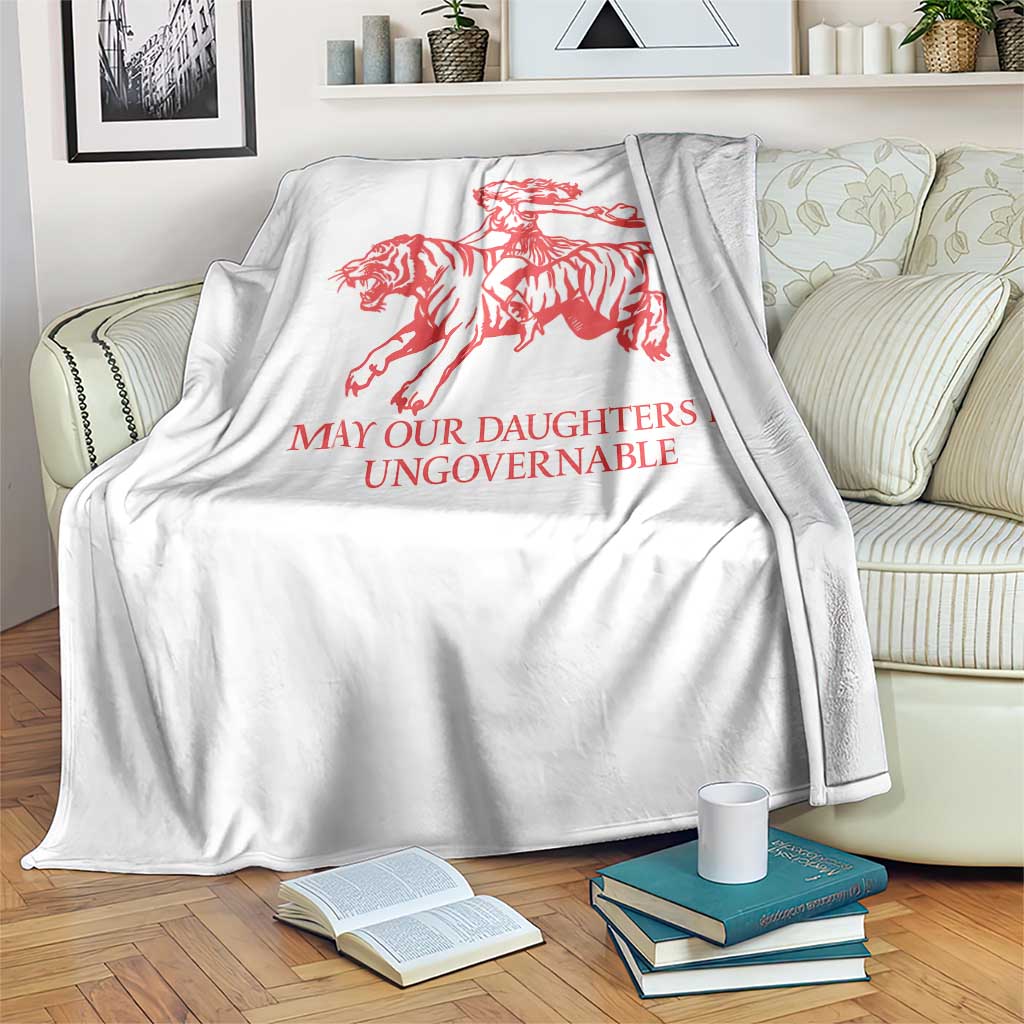May Our Daughters Be Ungovernable Throw Blanket Vintage Cowgirl Hell Cat Women Empowerment TS14 Print Your Wear