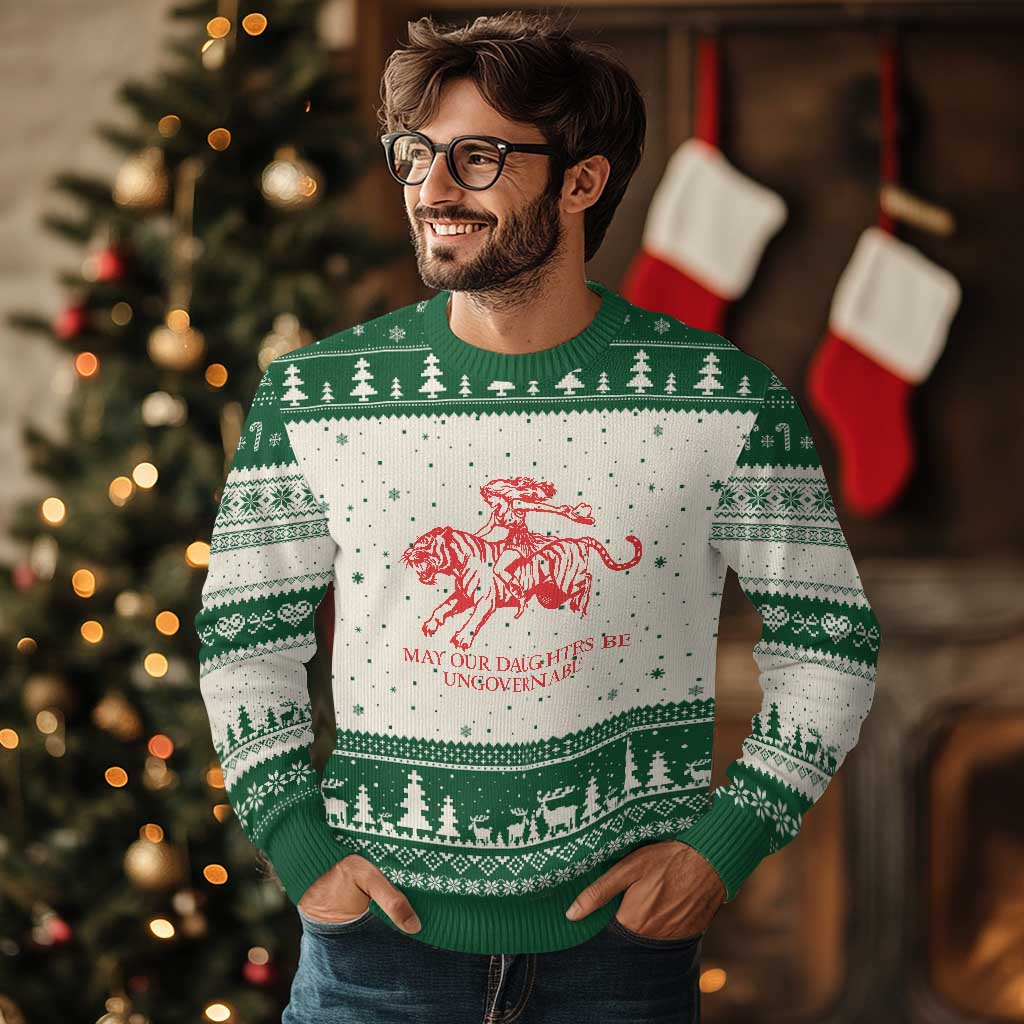 May Our Daughters Be Ungovernable Ugly Christmas Sweater Vintage Cowgirl Hell Cat Women Empowerment TS14 Beige Green Print Your Wear