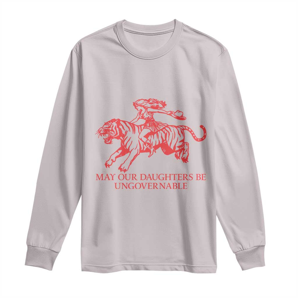 May Our Daughters Be Ungovernable Long Sleeve Shirt Vintage Cowgirl Hell Cat Women Empowerment TS14 Ice Gray Print Your Wear