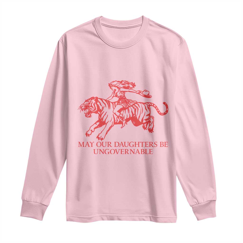 May Our Daughters Be Ungovernable Long Sleeve Shirt Vintage Cowgirl Hell Cat Women Empowerment TS14 Light Pink Print Your Wear