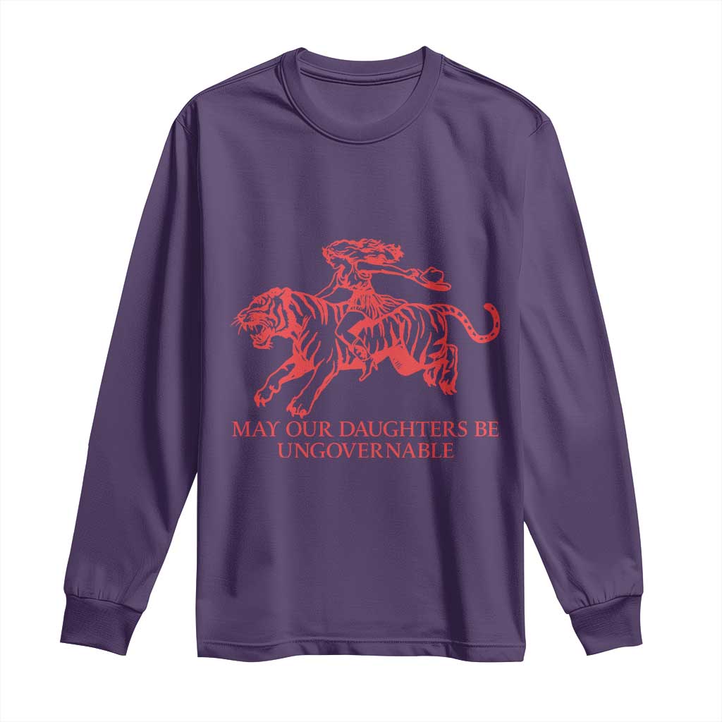 May Our Daughters Be Ungovernable Long Sleeve Shirt Vintage Cowgirl Hell Cat Women Empowerment TS14 Purple Print Your Wear