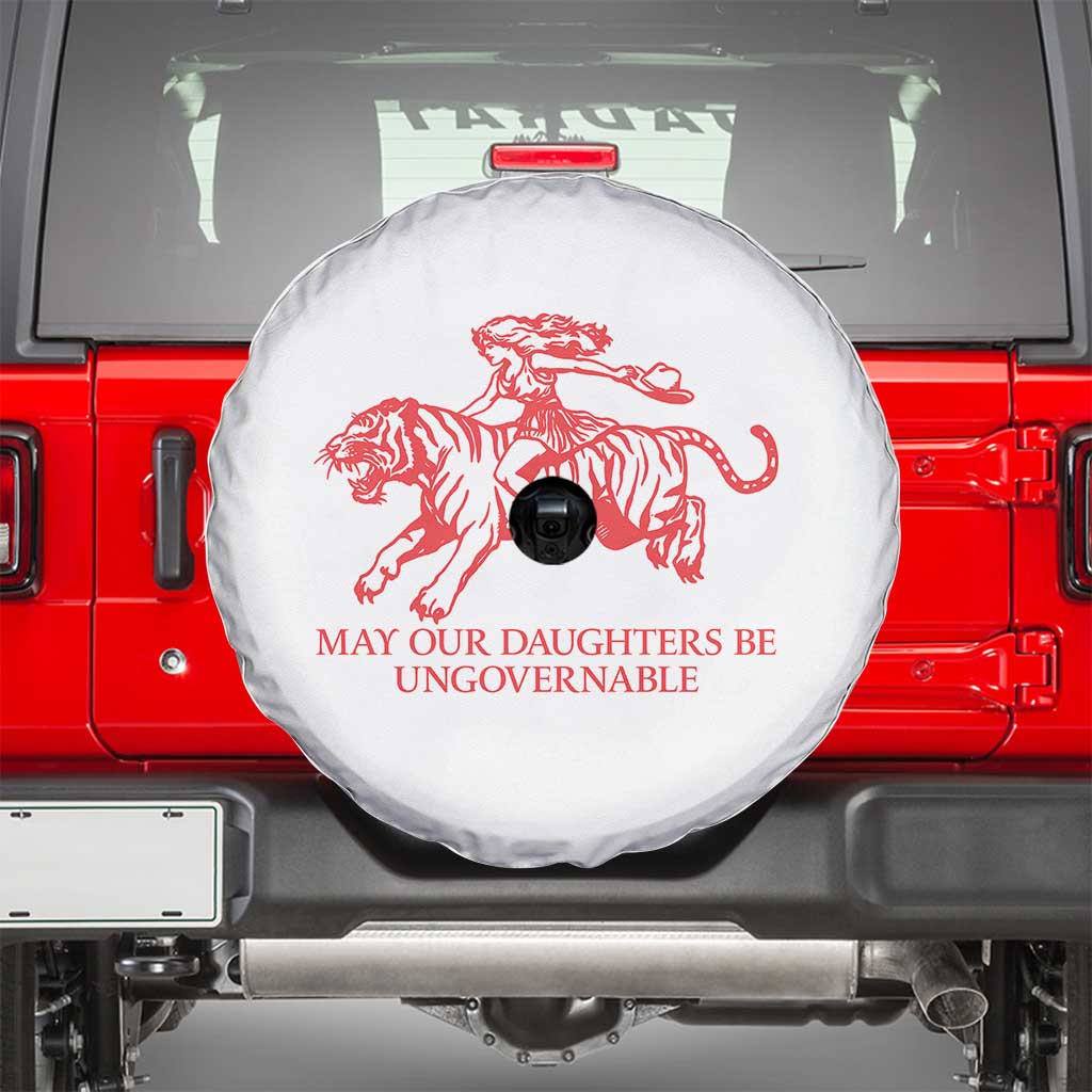 May Our Daughters Be Ungovernable Spare Tire Cover Vintage Cowgirl Hell Cat Women Empowerment TS14 White Print Your Wear