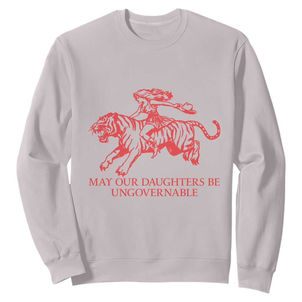May Our Daughters Be Ungovernable Sweatshirt Vintage Cowgirl Hell Cat Women Empowerment TS14 Ice Gray Print Your Wear