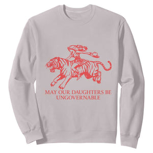 May Our Daughters Be Ungovernable Sweatshirt Vintage Cowgirl Hell Cat Women Empowerment TS14 Ice Gray Print Your Wear