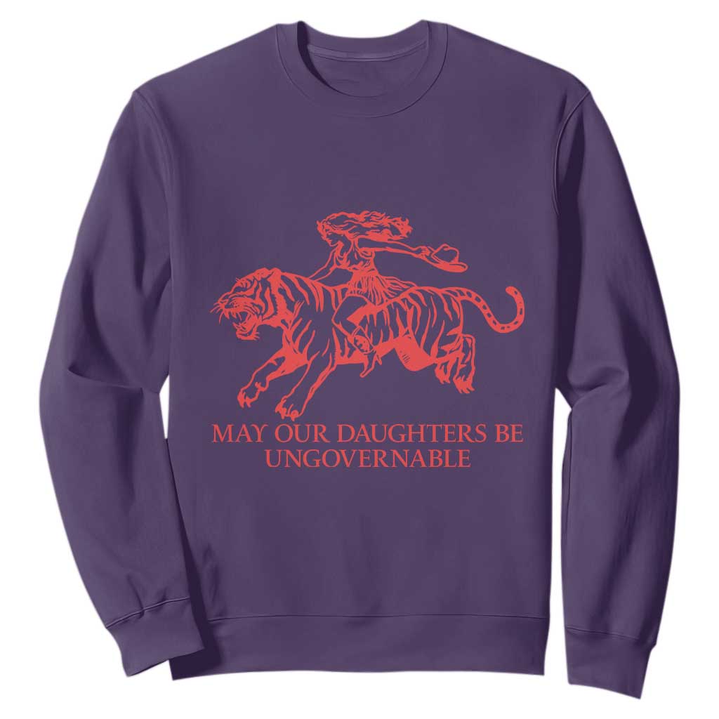 May Our Daughters Be Ungovernable Sweatshirt Vintage Cowgirl Hell Cat Women Empowerment TS14 Purple Print Your Wear