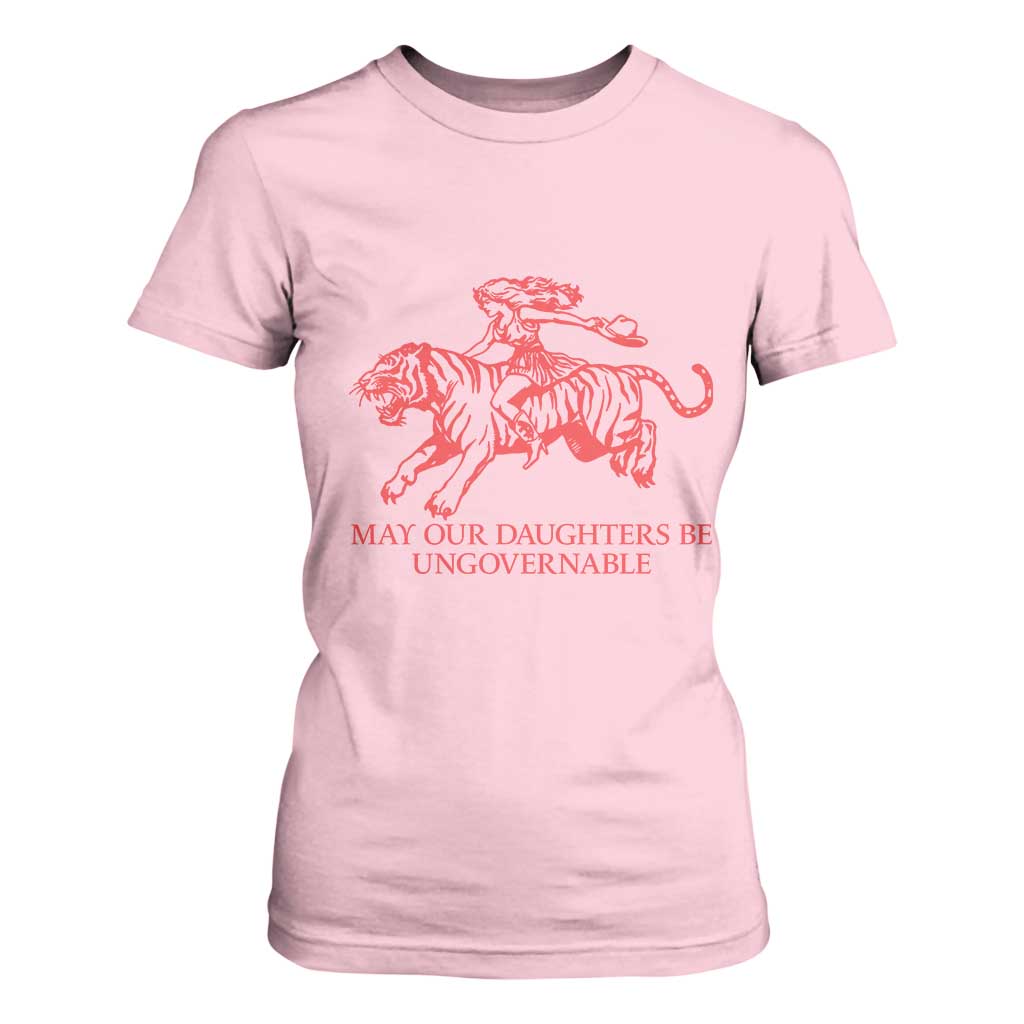 May Our Daughters Be Ungovernable T Shirt For Women Vintage Cowgirl Hell Cat Women Empowerment TS14 Light Pink Print Your Wear