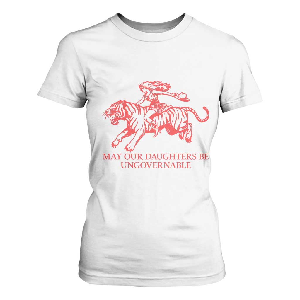 May Our Daughters Be Ungovernable T Shirt For Women Vintage Cowgirl Hell Cat Women Empowerment TS14 White Print Your Wear