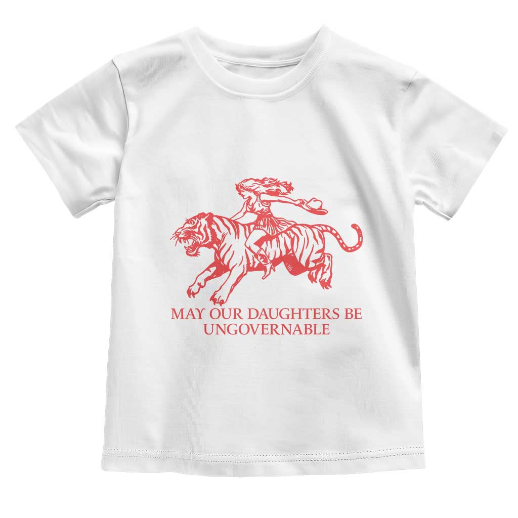 May Our Daughters Be Ungovernable Toddler T Shirt Vintage Cowgirl Hell Cat Women Empowerment TS14 White Print Your Wear
