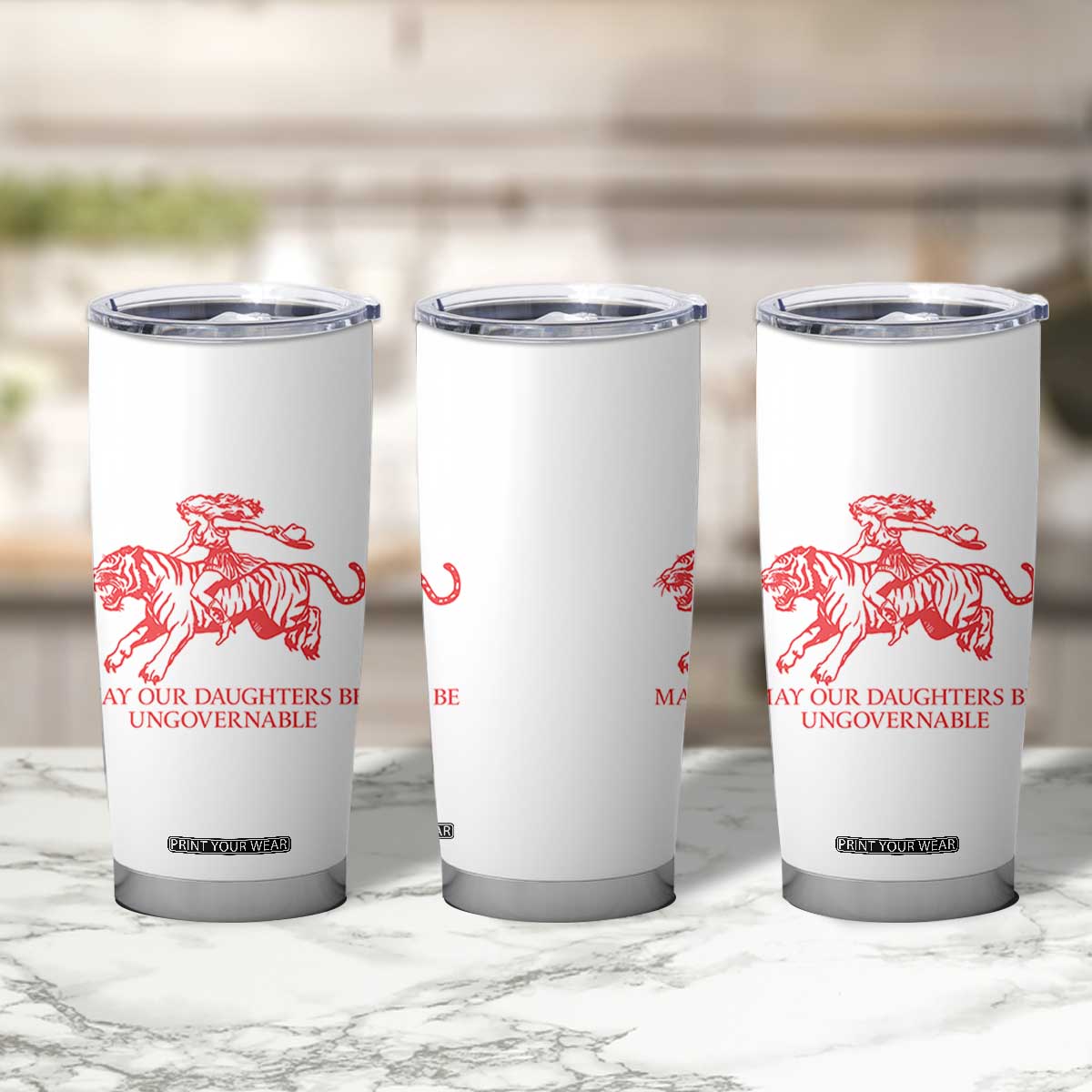 May Our Daughters Be Ungovernable Tumbler Cup Vintage Cowgirl Hell Cat Women Empowerment TS14 Print Your Wear
