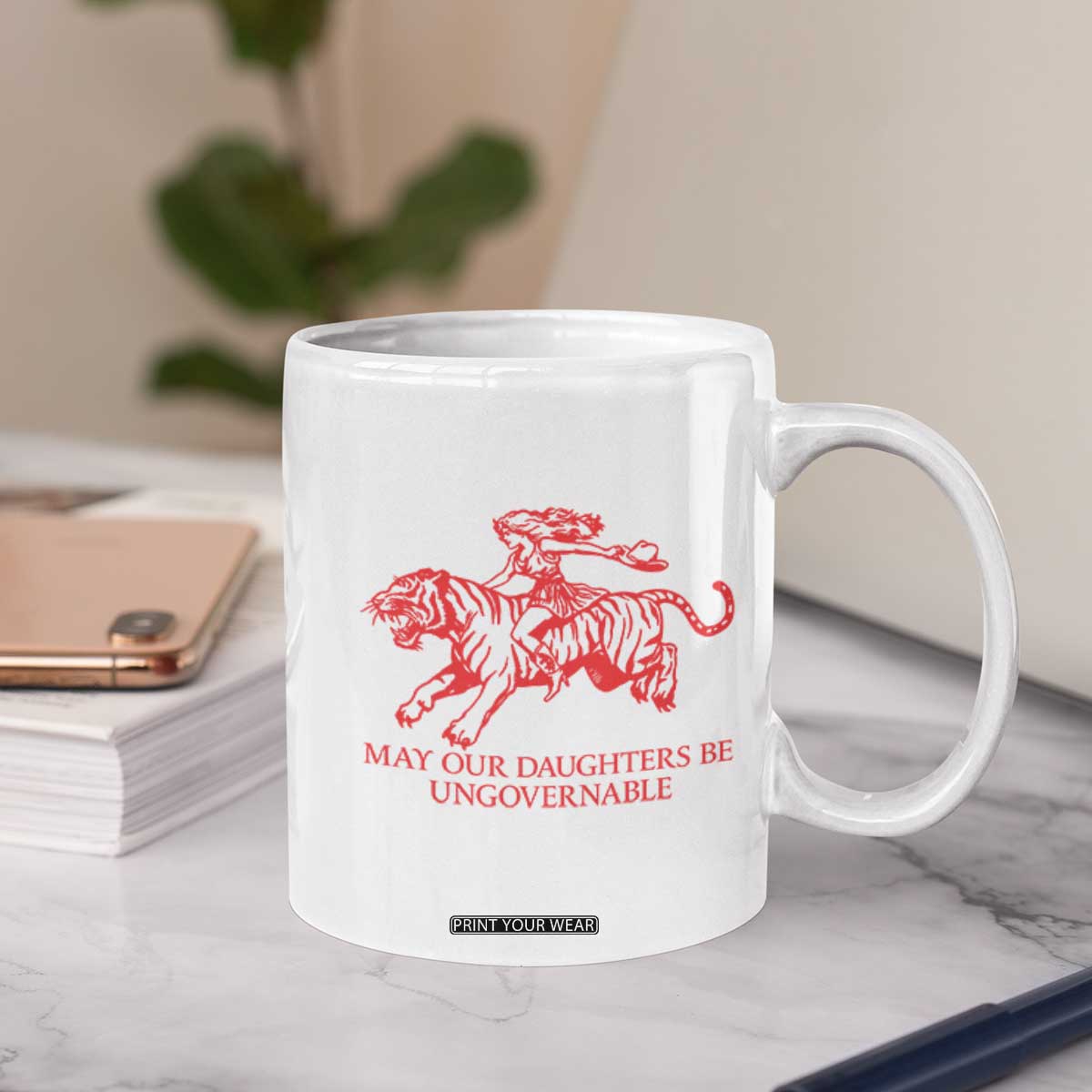 May Our Daughters Be Ungovernable Coffee Mug Vintage Cowgirl Hell Cat Women Empowerment TS14 Print Your Wear