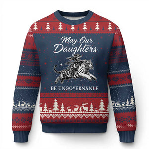 May Our Daughters Be Ungovernable Ugly Christmas Sweater Cowgirl Western Cowgirl Hell Cat Women's Rights TS14 Navy Red Print Your Wear