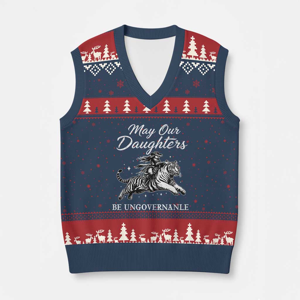 May Our Daughters Be Ungovernable V-Neck Knit Sweater Vest Cowgirl Western Cowgirl Hell Cat Women's Rights TS14 Navy Red Print Your Wear