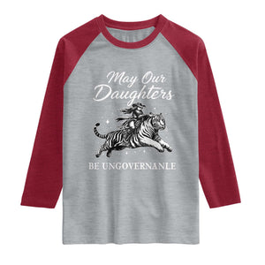 May Our Daughters Be Ungovernable Raglan Shirt Cowgirl Western Cowgirl Hell Cat Women's Rights TS14 Heather Gray Heather Red Print Your Wear