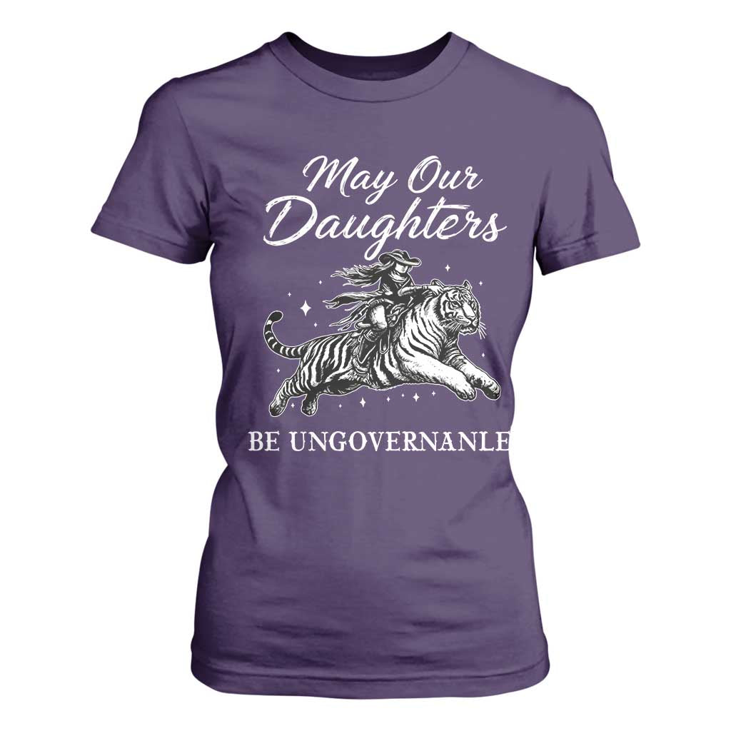 May Our Daughters Be Ungovernable T Shirt For Women Cowgirl Western Cowgirl Hell Cat Women's Rights TS14 Purple Print Your Wear