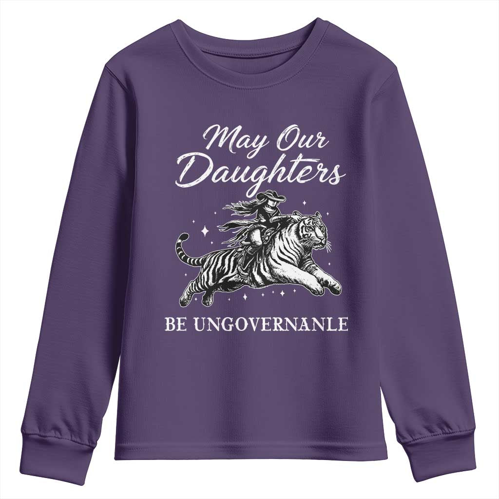 May Our Daughters Be Ungovernable Youth Sweatshirt Cowgirl Western Cowgirl Hell Cat Women's Rights TS14 Purple Print Your Wear