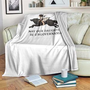 May Our Daughters Be Ungovernable Throw Blanket Girl Riding Wolf Activist Feminist Protest TS14 Print Your Wear