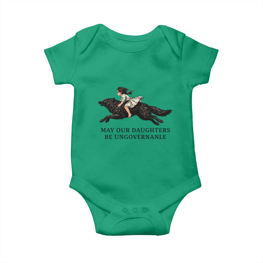 May Our Daughters Be Ungovernable Baby Onesie Girl Riding Wolf Activist Feminist Protest TS14 Irish Green Print Your Wear