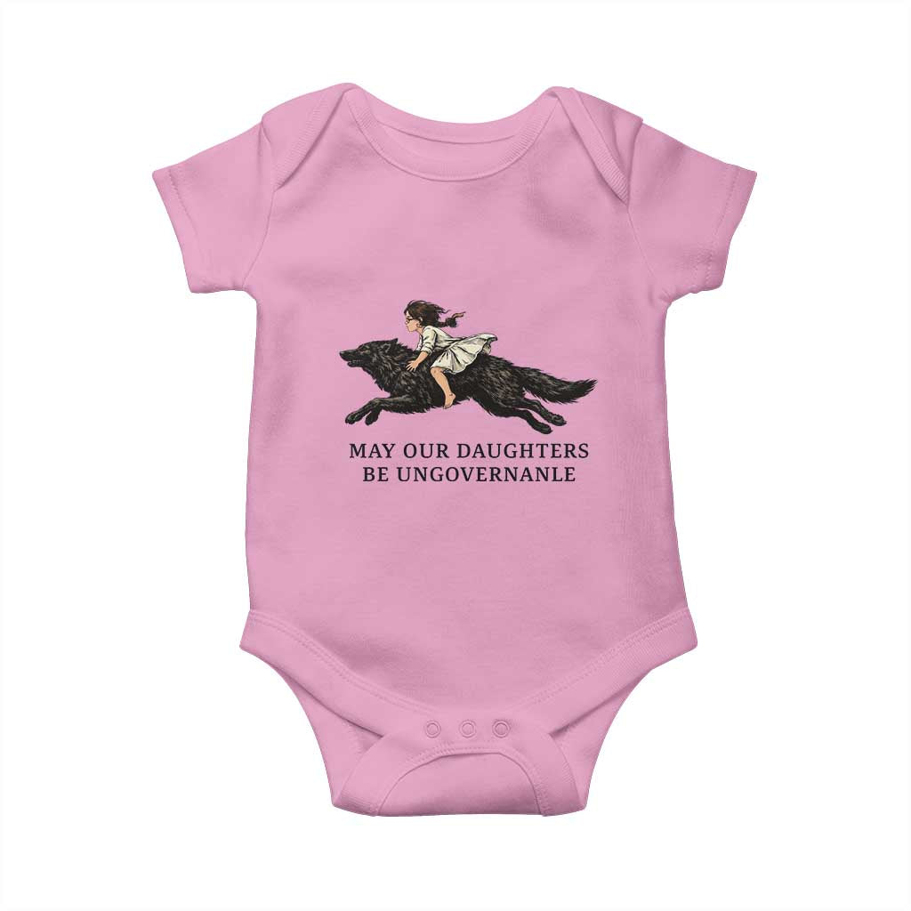 May Our Daughters Be Ungovernable Baby Onesie Girl Riding Wolf Activist Feminist Protest TS14 Light Pink Print Your Wear