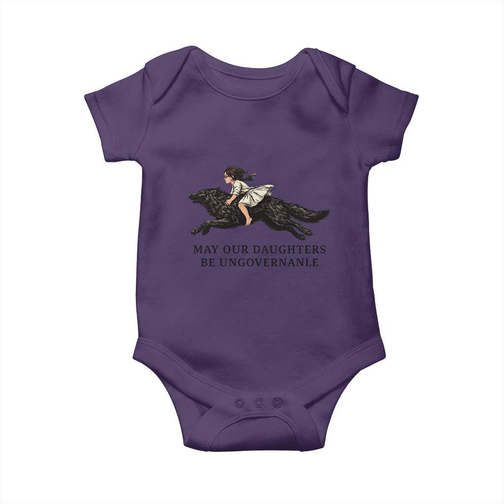 May Our Daughters Be Ungovernable Baby Onesie Girl Riding Wolf Activist Feminist Protest TS14 Purple Print Your Wear