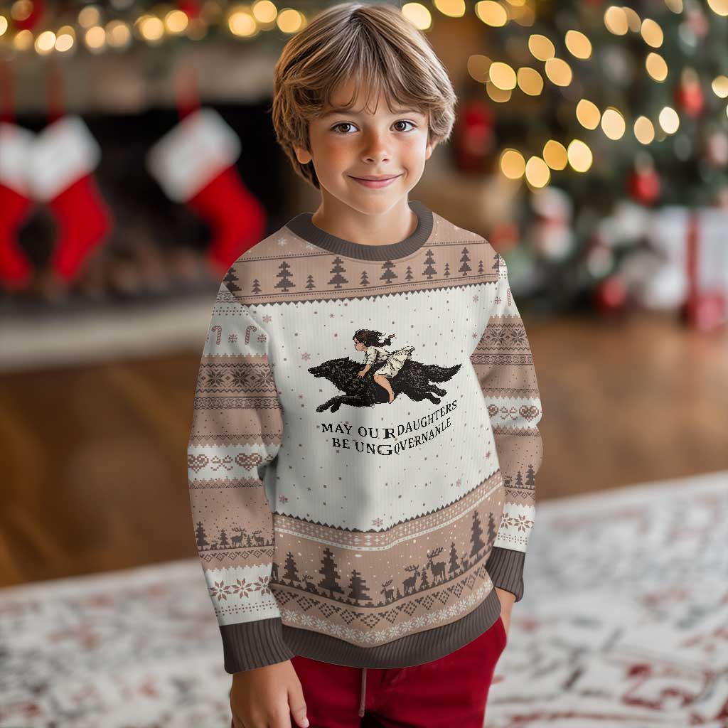 May Our Daughters Be Ungovernable Ugly Christmas Sweater Girl Riding Wolf Activist Feminist Protest TS14 Mocha Mousse Print Your Wear