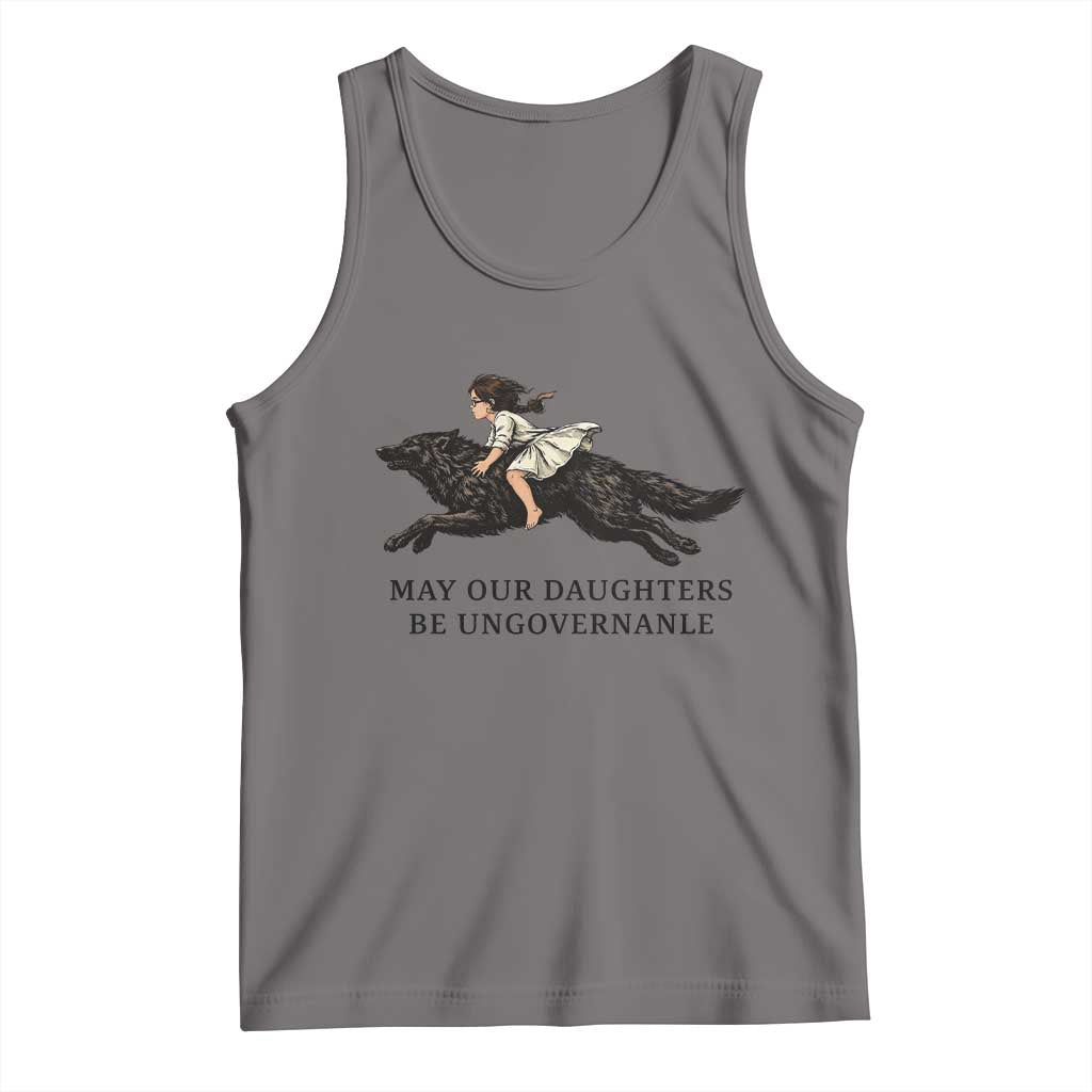 May Our Daughters Be Ungovernable Tank Top Girl Riding Wolf Activist Feminist Protest TS14 Deep Heather Print Your Wear
