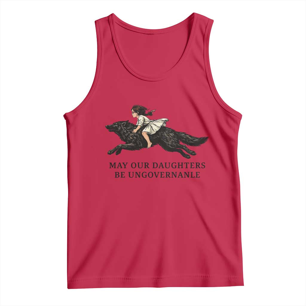 May Our Daughters Be Ungovernable Tank Top Girl Riding Wolf Activist Feminist Protest TS14 Red Print Your Wear