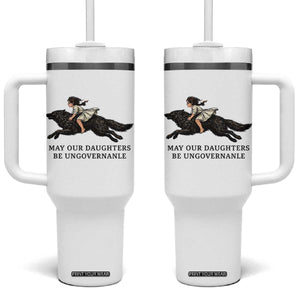 May Our Daughters Be Ungovernable Tumbler With Handle Girl Riding Wolf Activist Feminist Protest TS14 One Size: 40 oz White Print Your Wear