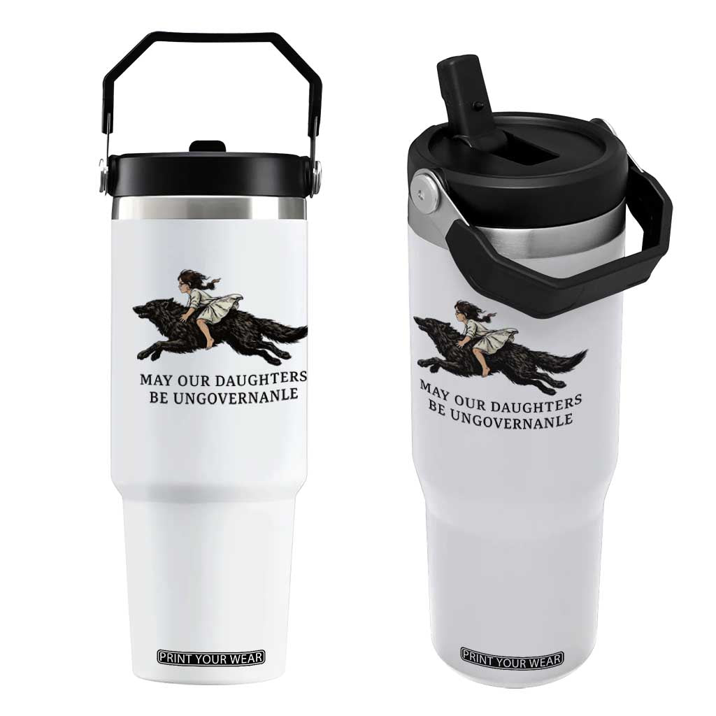 May Our Daughters Be Ungovernable Flip Straw Tumbler Girl Riding Wolf Activist Feminist Protest TS14 One Size: 30 oz White Print Your Wear