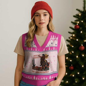 May Our Daughters Be Ungovernable V-Neck Knit Sweater Vest Retro Cowgirl Western Feminist Protest TS14 Hot Pink Print Your Wear
