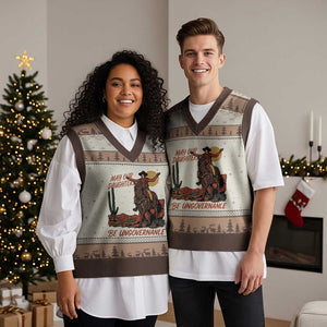 May Our Daughters Be Ungovernable V-Neck Knit Sweater Vest Retro Cowgirl Western Feminist Protest TS14 Mocha Mousse Print Your Wear