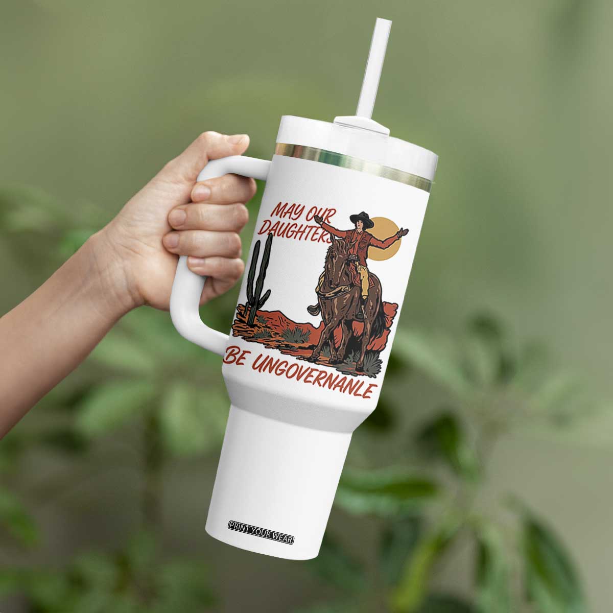 May Our Daughters Be Ungovernable Tumbler With Handle Retro Cowgirl Western Feminist Protest TS14 Print Your Wear