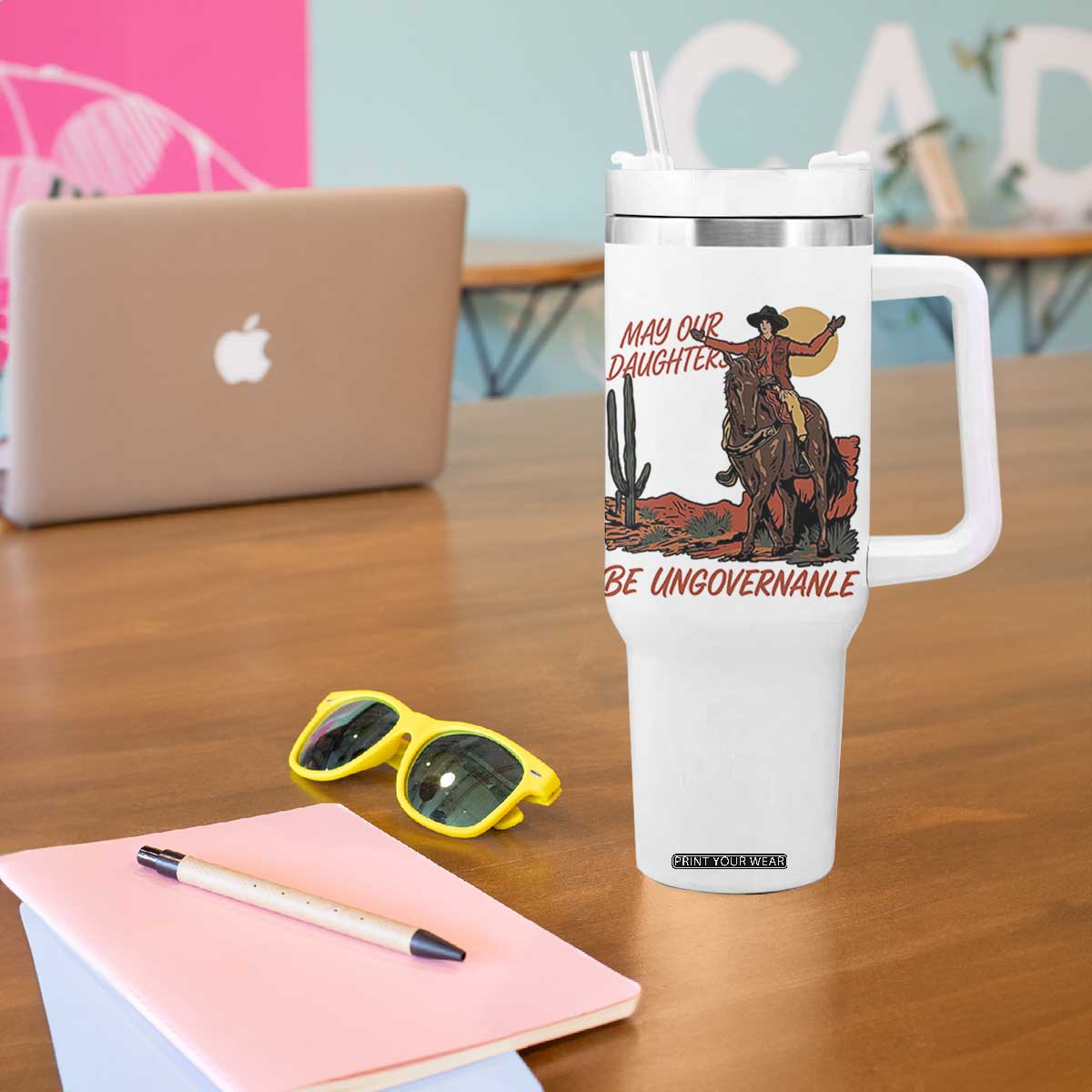 May Our Daughters Be Ungovernable Tumbler With Handle Retro Cowgirl Western Feminist Protest TS14 Print Your Wear