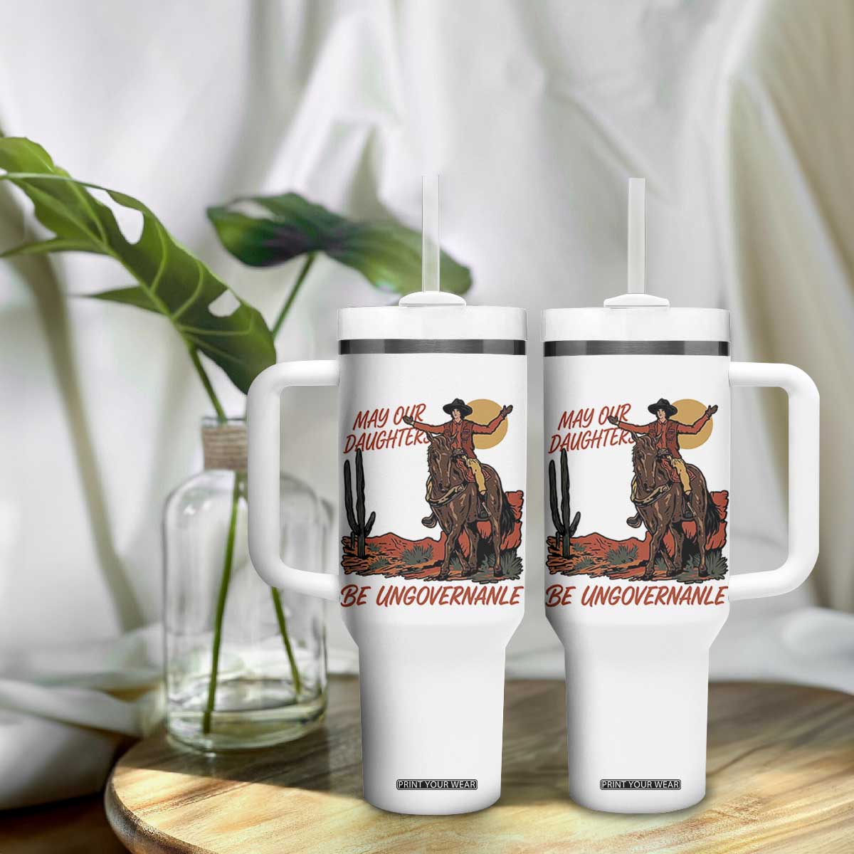 May Our Daughters Be Ungovernable Tumbler With Handle Retro Cowgirl Western Feminist Protest TS14 Print Your Wear