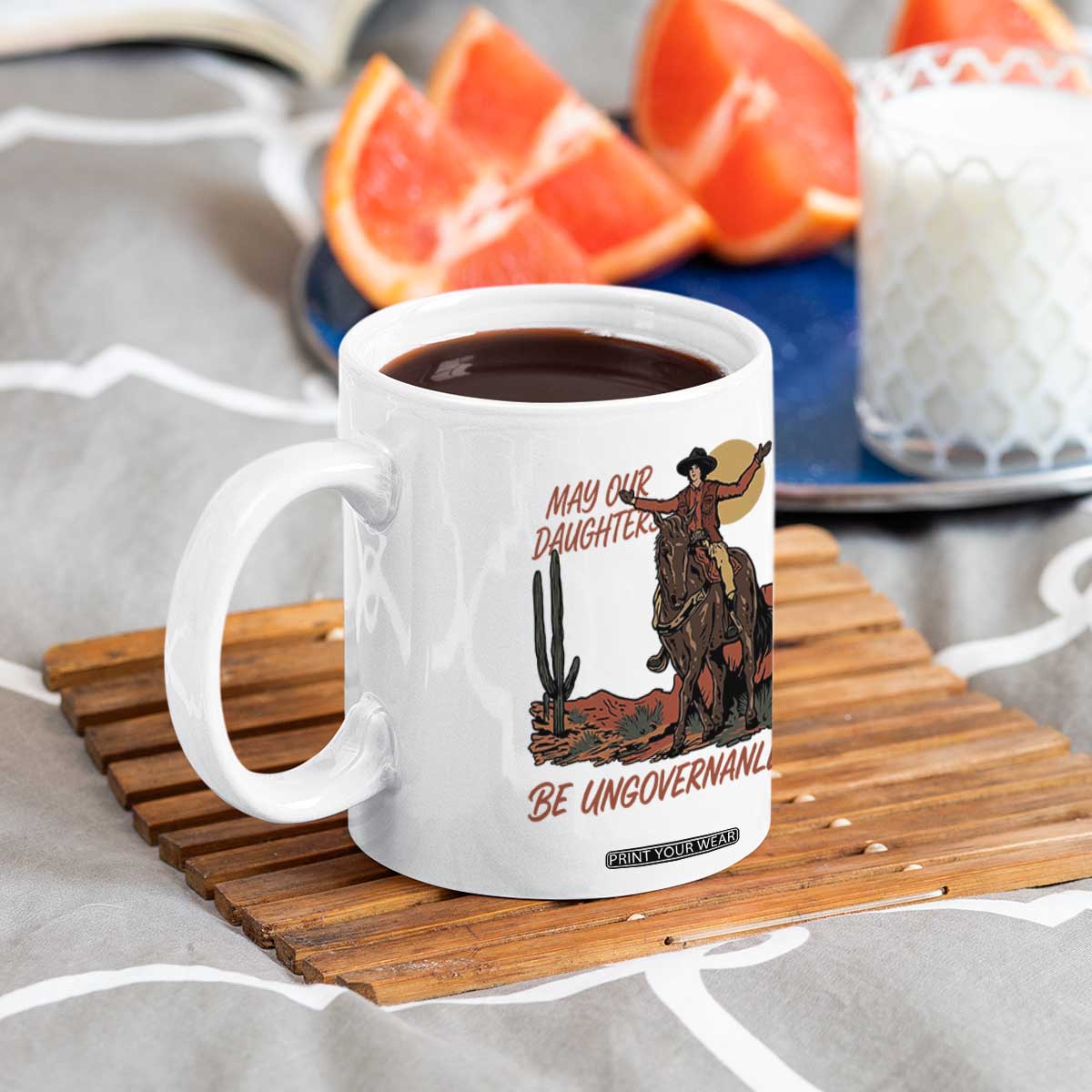 May Our Daughters Be Ungovernable Coffee Mug Retro Cowgirl Western Feminist Protest TS14 Print Your Wear