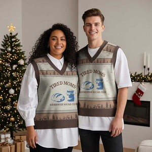 Tired Moms Sourdough Socail Club V-Neck Knit Sweater Vest Funny Baking Baker Humor TS14 Mocha Mousse Print Your Wear