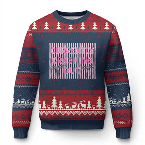Currently Crashing Out Ugly Christmas Sweater Coquette Pink Bow Sarcastic Funny Quote TS14 Navy Red Print Your Wear