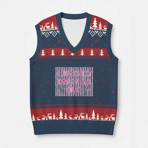Currently Crashing Out V-Neck Knit Sweater Vest Coquette Pink Bow Sarcastic Funny Quote TS14 Navy Red Print Your Wear