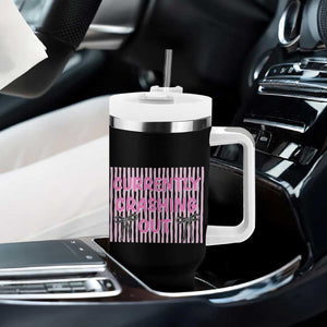 Currently Crashing Out Tumbler With Handle Coquette Pink Bow Sarcastic Funny Quote TS14 Print Your Wear