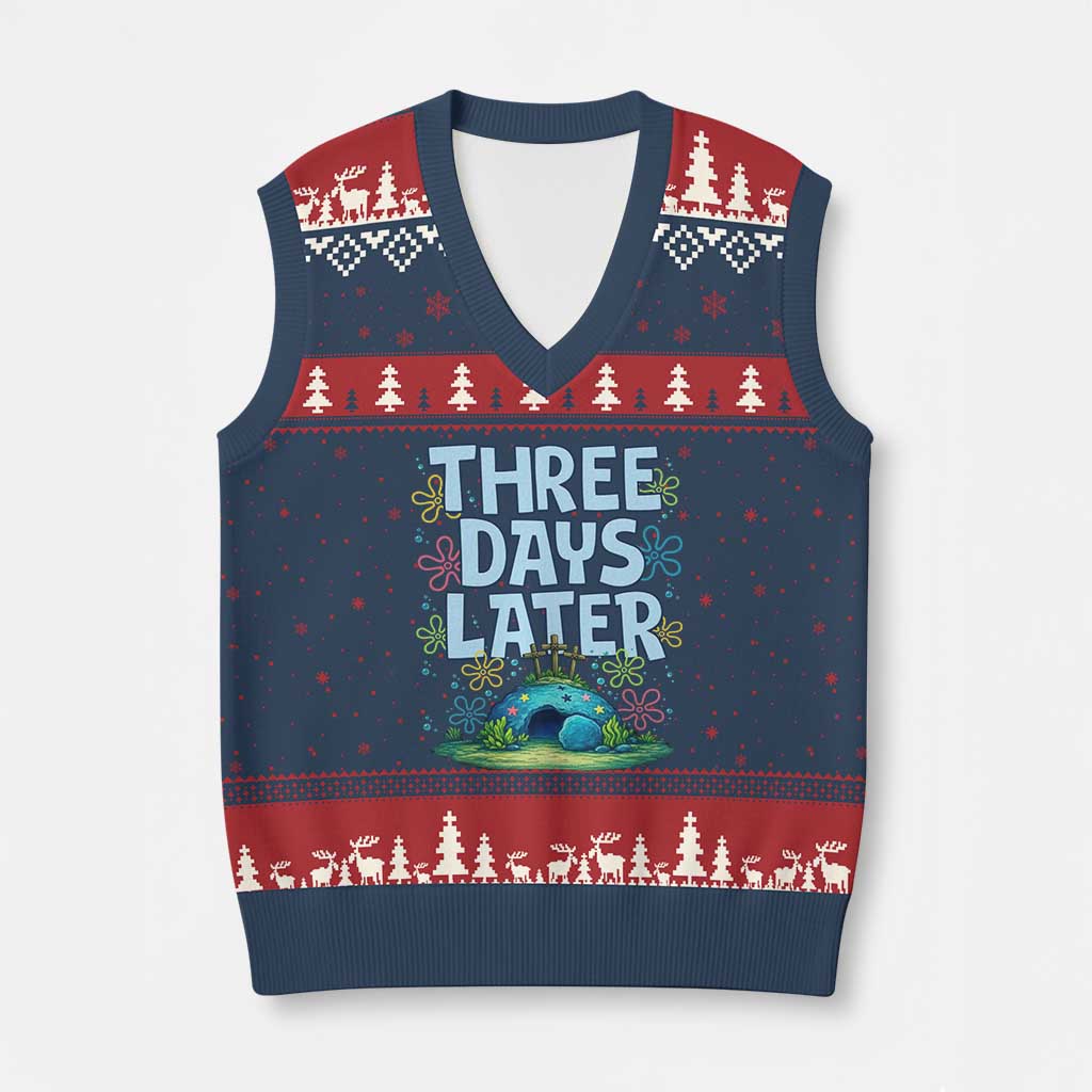 3 Days Later V-Neck Knit Sweater Vest Funny Easter Christian TS14 Navy Red Print Your Wear