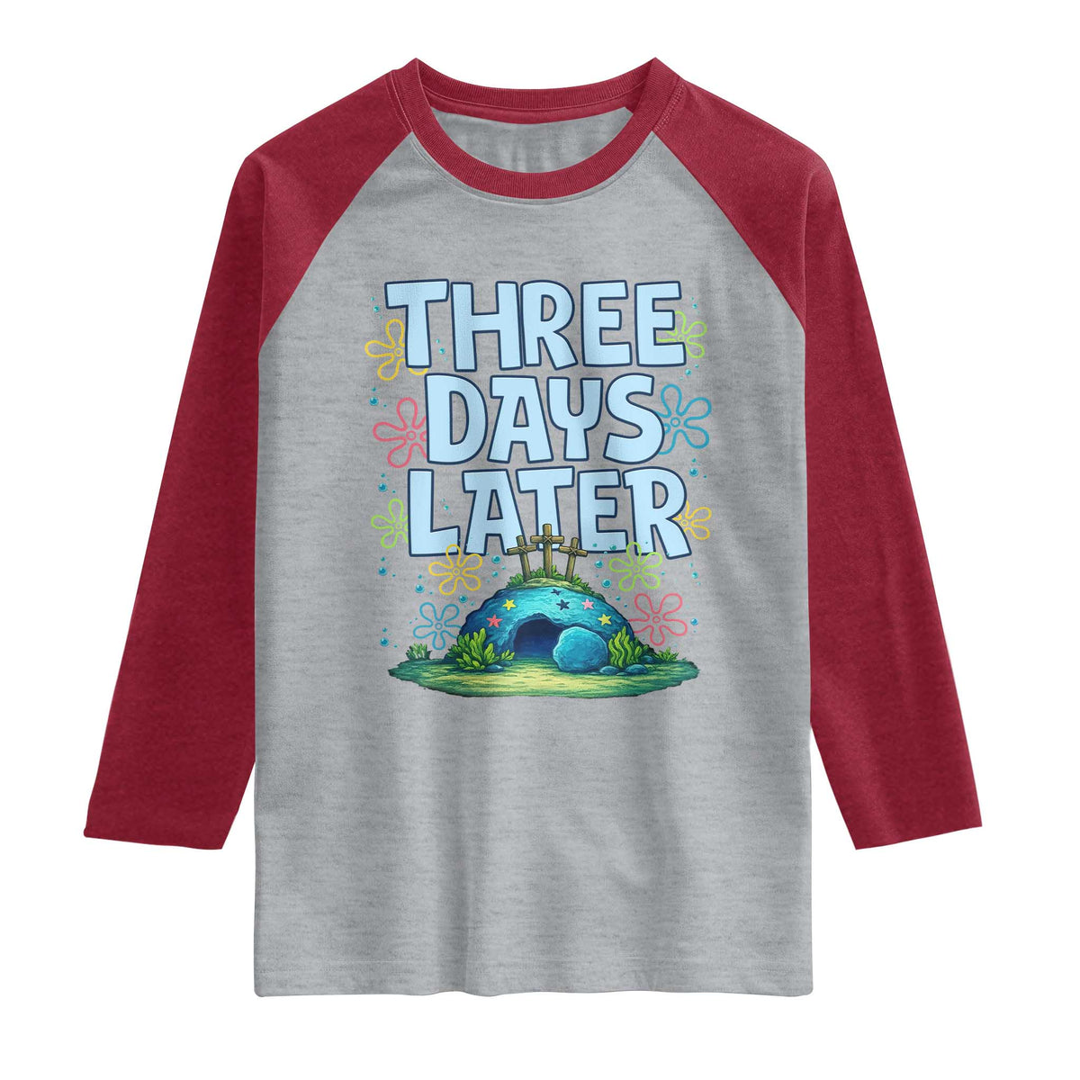 3 Days Later Raglan Shirt Funny Easter Christian TS14 Heather Gray Heather Red Print Your Wear