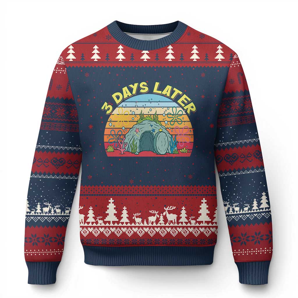 3 Days Later Christian Resurrection Ugly Christmas Sweater Funny Easter Jesus Meme TS14 Navy Red Print Your Wear