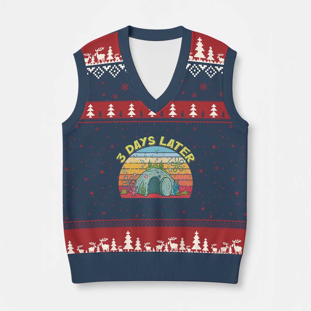 3 Days Later Christian Resurrection V-Neck Knit Sweater Vest Funny Easter Jesus Meme TS14 Navy Red Print Your Wear