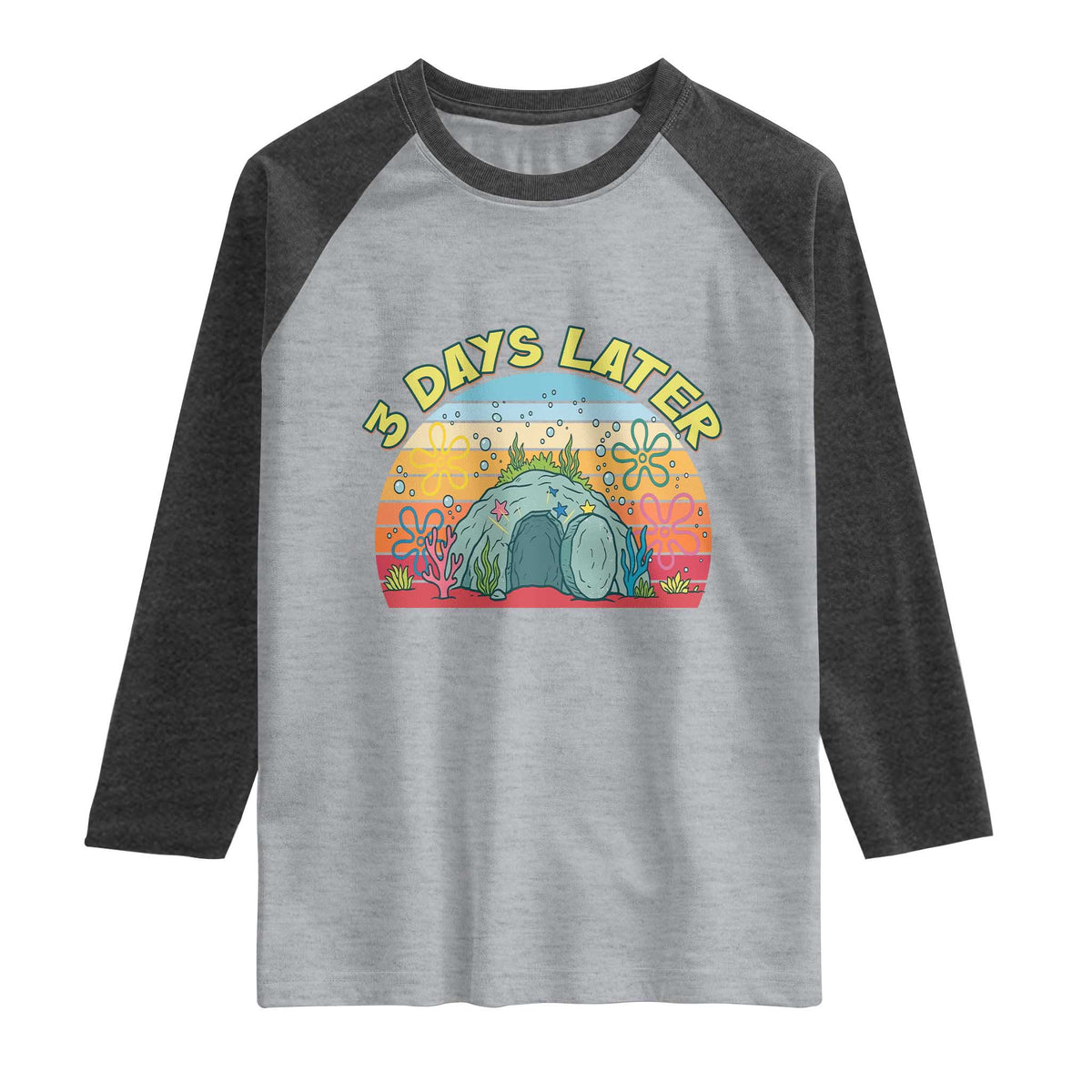 3 Days Later Christian Resurrection Raglan Shirt Funny Easter Jesus Meme TS14 Heather Gray Heather Charcoal Print Your Wear