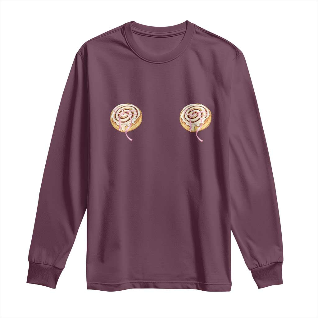 Funny Cinnamon Roll Long Sleeve Shirt Double Bakery Meme TS14 Maroon Print Your Wear