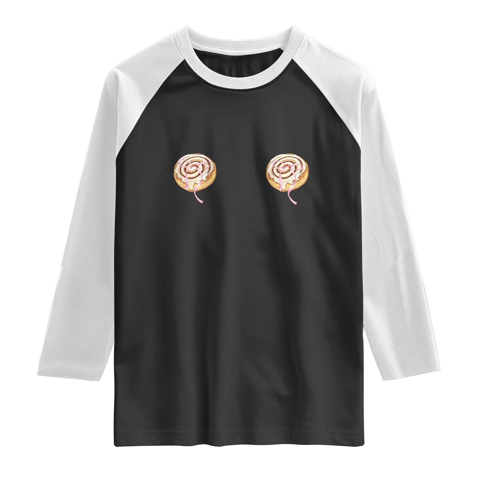 Funny Cinnamon Roll Raglan Shirt Double Bakery Meme TS14 Black White Print Your Wear