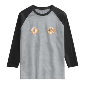 Funny Cinnamon Roll Raglan Shirt Double Bakery Meme TS14 Heather Gray Black Print Your Wear